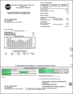 Front of sample bill - click for a larger view. Front of Sample Bill