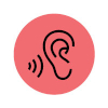 An ear with sound waves in a red circle