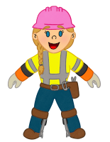 Kilowatt Katie wearing her lineworker gear and pink hard hat