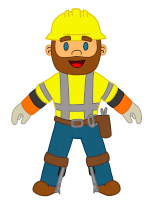 Lineman Larry wearing his lineworker gear and yellow hard hat
