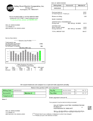 Front of sample bill - click for a larger view. Front of Sample Bill